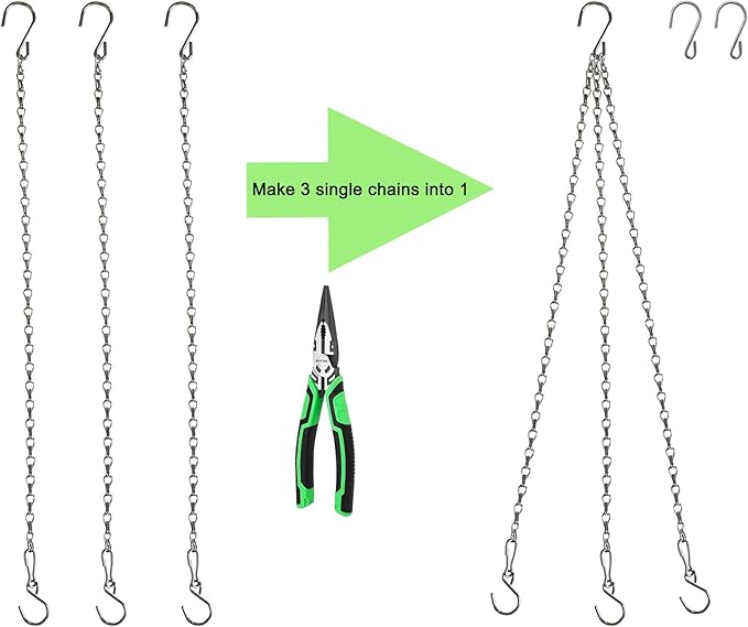 Chain for Hanging Plants,21 Inch Silver Hanging Chain, Small Hanging Basket Chain Kits with Hooks for Bird Feeder Hanging Basket Extender Porch Wind Chime (Silver, 21 Inch-6PCS)