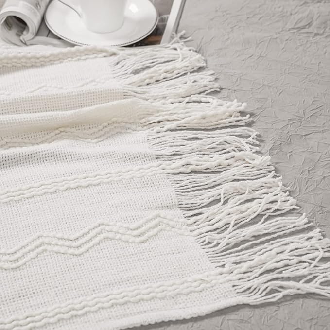 BATTILO HOME Cream Throw Blanket for Couch, Bedroom Decor Boho Throw Blanket, Decorative White Blanket Throw for Sofa Living Room, 50"x60"
