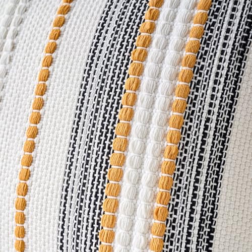 Farmhouse Throw Pillow Covers Accent Pillows Fall Pillow Covers 18x18 Boho Decorative Textured Woven Cushion Cases Set of 2 Mustard Yellow Striped Couch Covers for Couch Bed Living Room Home - color: Orange, size: 18" x 18" (Pack of 2)