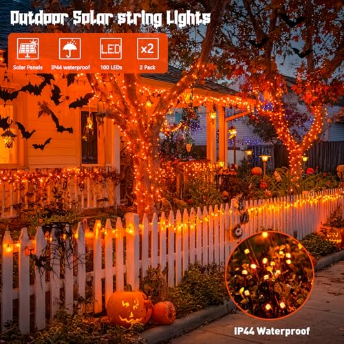 JMEXSUSS 2 Pack Solar String Lights Outdoor Waterproof, Total 66 FT 200 LED Solar Christmas Lights Outdoor, Twinkle Light for Christmas Tree Outside Garden Yard Xmas Decor, Orange - color: Orange, size: 100LED*2