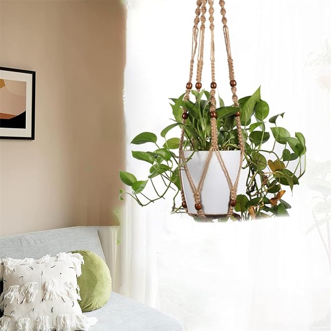 Macrame Plant Hanger Indoor Hanging Plant Holder Hanging Planter Basket with Beads No Tassels for Outdoor Boho Home Decor 35 Inch