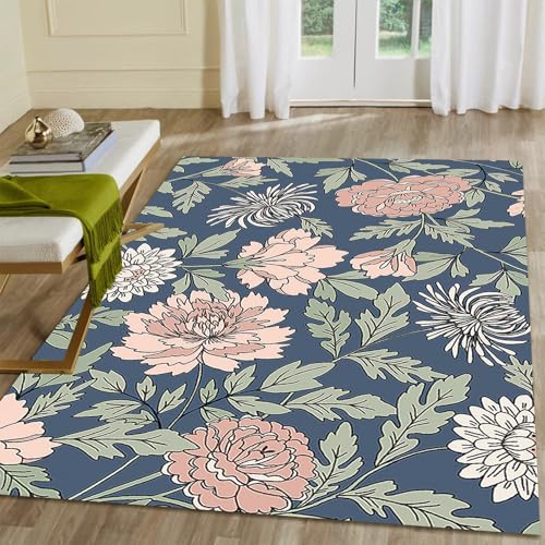 Floral Carpets for Living Room - Washable Rugs 1.5 x 2.5ft Non-Slip Lightweight Soft Bedroom Rugs Throw Low-Pile Area Rug for Dining Room, Print Fall Rugs for Office Kitchen Entryway - color: Muted Teal and Soft Peach, size: 1.5 x 2.5ft / 18 x 30in / 45 x