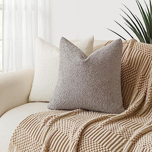 Foindtower Set of 2, Decorative Textured Boucle Throw Pillow Covers Accent Solid Pillow Cases Soft Cozy Couch Cushion Case for Chair Sofa Bedroom Living Room Home Decor 16 x 16 Inch Neutral Grey - color: Cloud Grey, size: 16" x 16" (Pack of 2)