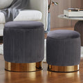 Round Ottoman with Storage Set of 2 Vanity Stool Foot Rest with Removable Lid for Bedroom Gray Velvet Storage Ottoman Coffee Table for Living Room and Dorm (Gray)