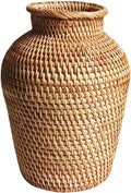 Wicker Flower Basket Vase Rustic Rattan Plant Holder Basket Woven Straw Dried Flower Vase Country Style Decorative French Tall Floor for Bathroom Bedroom Living Room