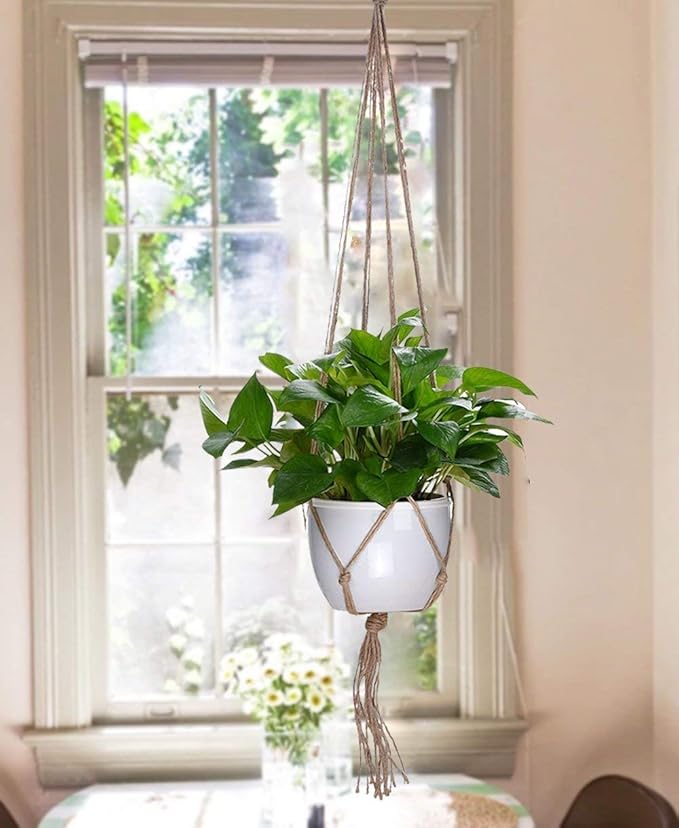 6 Pcs Macrame Plant Hanger Basket Liners with Country Style Natural Jute, Elegant for Home Garden, Patio and Office, Indoor & Outdoor Decoration(48", 41", 35")