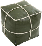 Louis Donné Square Unstuffed Pouf Ottoman Cover - Waterproof Faux Leather Footstool for Living Room, Moroccan Boho Poufs Foot Rest with Storage, Easy Clean, 18 Inch, Green（Only Cover No Filler