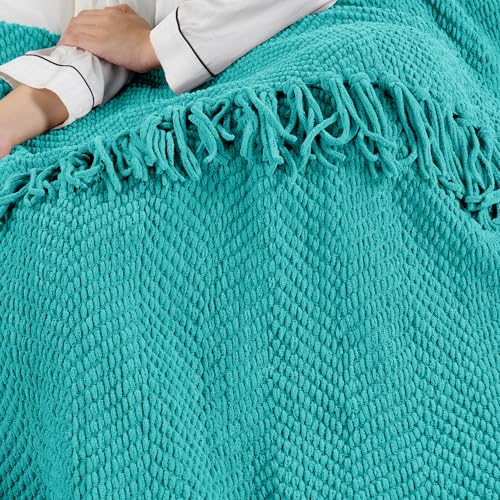 Home Soft Things Blue Throw Blanket Knitted Tweed Throw 50'' x 60'', Baltic Blue, Super Soft Cozy Warm Comfortable Breathable Throw for Living Room Chair Couch Bed Sofa Bedroom Home Décor - color: Baltic Blue, size: 50 in x 60 in