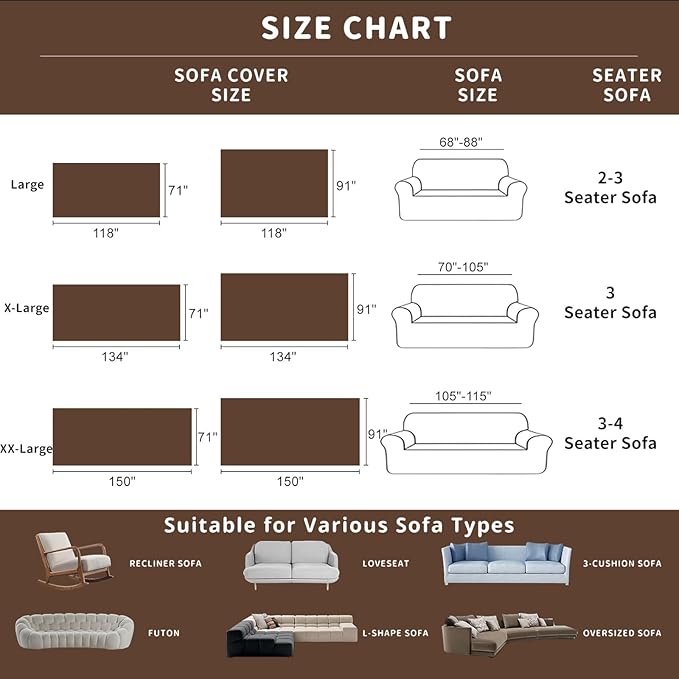 ROOMLIFE Couch Cover with Tassel Brown Chenille Sofa Cover Blanket for Sectional Sofa, Soft Sofa Slipcovers for L Shaped Love Seat 2-3 Cushion Couch Anti Slip Sofa Protector, 71"x118"