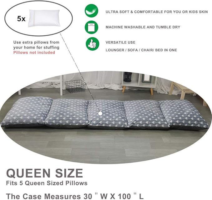 ICOPUCA Floor Lounger Pillow casing for boy Girl, Soft Minky Plush, Arrow Print, Cover/Sleeve Only! Perfect Reading and Watching TV Cushion - Excellent for Sleepovers, Queen Size;
