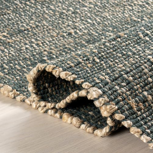 Nuloom Elfriede Handmade, Green/Natural, 5' x 8', Solid, Rustic, Jute, Soft and Textured, High Traffic, Stain Resistant, Easy Clean, Durable Area Rug for Bedroom, Living Room, Dining, Den, Foyer - color: Green, size: 5' x 8' (Rectangular)