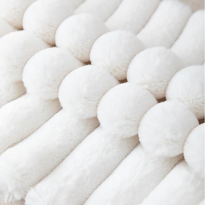 ZLINA Set of 2 Cream White Faux Fur Decorative Throw Pillow Covers Fluffy Striped Pillowcase Cushion Covers 26 x 26 Inch Decor Sofa Couch Bedroom