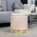 Pink Velvet Round Ottoman Set of 2 with Storage for Living Room Small Foot Stool Ottoman for Living Room Small Coffee Table,Vanity Stool with Storage for Bedroom Dorm