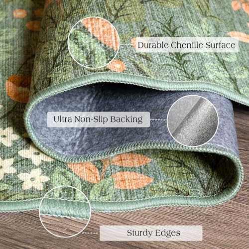 Front Door Mat Outside Entrance - 2x3 Spring Green Sage Floral Non-Slip Washable Doormat Indoor Outdoor Mat Boho Vintage Entry Rug Small Throw Rugs for Entryway Kitchen Front Porch Decor - color: Floral - Green, size: 2' x 3' (Rectangular)