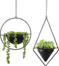 Metal Hanging Planters Set of 2 Modern Indoor Plant Hanger with Round and Diamond Pots, Geometric Small Wall and Ceiling Hanging Plant Holders for Succulents and Herbs, Black Finish