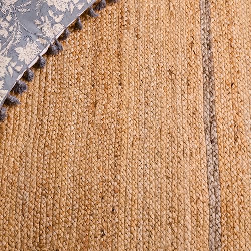 SAFAVIEH Natural Fiber Collection Area Rug - 6' Square, Natural & Grey, Handmade Jute, Ideal for Living Room, Bedroom, Dining Space (NFB125F) - color: Natural/Grey, size: 6' x 6' (Square)