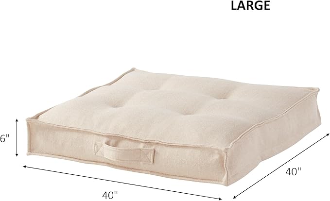 Square Tufted Floor Pillow with Removable Cover, Cream, Large (40")