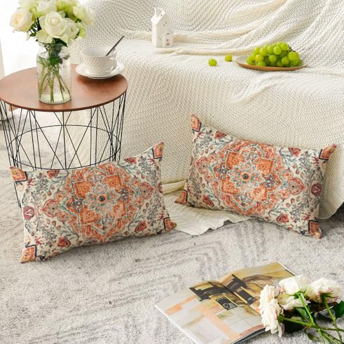 AVOIN colorlife Boho Throw Pillow Covers, 12 x 20 Inch Bohemia Ethnic Style Carpet Pattern Cushion Case for Sofa Couch Set of 2 - size: 20" x 12" (Pack of 2)
