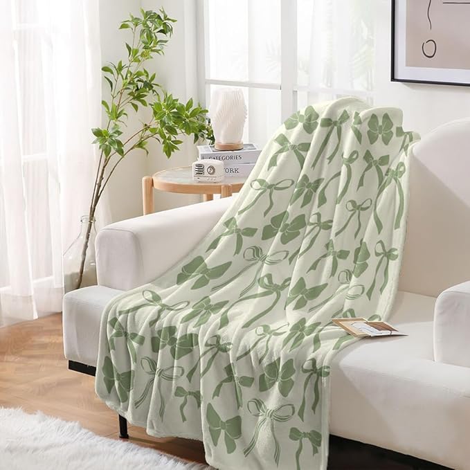 Sage Green Bows Blankets Preppy Coquette Room Decor Electric Blanket Girls Bedroom Decor Trendy Funky Bow Throw Blanket Coquette Girly Blanket Coquette Gifts for Women Teens Girls 40"x50"