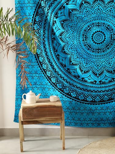 Popular Handicrafts Queen Mandala Hippie Hippy Tie Dye Psychedelic Ombre Tapestry Wall Hanging - Indian Maditation Gypsy Bohemian Dorm Room Decor Tarqouise 81x88 Inch - color: Tarquoise Black, size: 88L" x 81W"