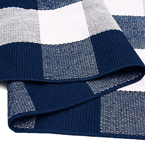 IOHOUZE Buffalo Plaid Checkered Rug 27.5" X 43" Front Door Mats, Washable Area Rugs for Front Porch Decor, Spring Summer Welcome Mats Outdoor, Navy White Rug for Farmhouse/Entryway/Home Entrance - color: Navy and White, size: 2'4" x 3'8" (Rectangular)