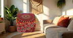 CRAFT KALA Large Hippie Mandala Meditation Floor Ottoman Pillow Cushion Pouf Cover Square Poufs Cover Bohemian Circle Floor Cushion Case Outdoor Fireplace Living Room Decor 20X20X14 inches, Red Mirchi