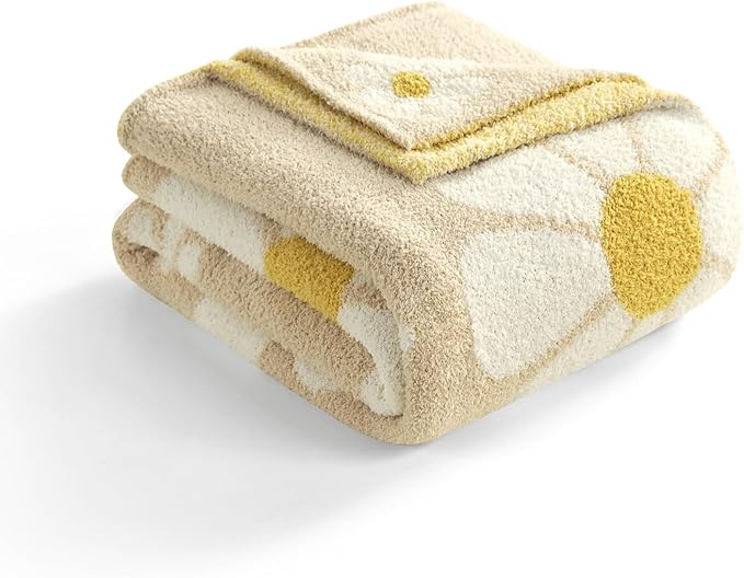 Snuggle Sac Flower Throw Blanket for Couch, Fuzzy Microfiber Floral Blankets, Cute Throws for Girls Daughter Gifts, Flower Beige, 50x60 inches