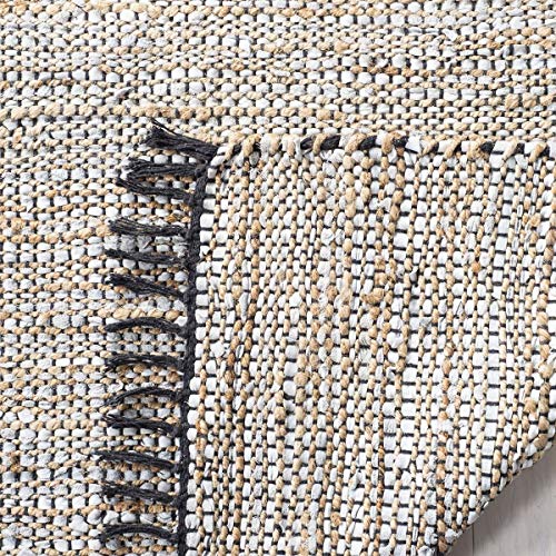 SAFAVIEH Vintage Leather Collection Runner Rug - 2'3" x 6', Silver, Handmade Boho Fringe Leather & Jute, Ideal for High Traffic Areas in Living Room, Bedroom (VTL203G) - color: Silver, size: 2'3" x 6' (Runner)