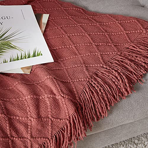 BOURINA Burgundy Throw Blanket 50x60 Inches Throw Textured Solid Soft Sofa Couch Decorative Knit Blanket - color: Burgundy, size: 50"x60"