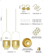 AceList Gold Hanging Planters for Indoor Plants, Set of 2-4.5 inch Metal Plant Hangers from Ceiling or Wall, Modern Boho Window Flower Pots, Pothos, Ivy - No Drainage Hole