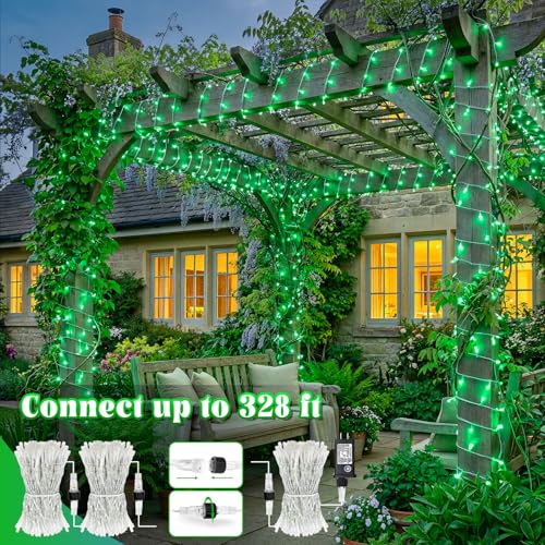 165FT 500 LED Outdoor String Lights, Plug in Christmas Lights Indoor Waterproof, 8 Modes Clear Wire String Lights for Outside Bedroom Garden Patio Halloween Party Tree Decorations, Green - color: Green, size: 165ft 500LED
