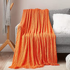DREAMSUNSET Knit Throw Blanket 50 x 60 Inch, for Couch, Sofa, Bed and Decoration. Super Soft, Comfy and Lightweight. Original Pattern with Tassel Fringes. Sunrise Orange