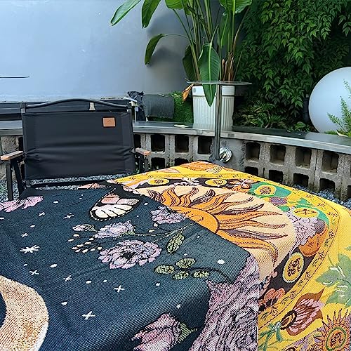 Mushroom Butterfly Throw Blanket Moon Hippie Tapestry Double-Sided Reversible Slipcover Home Decor Cotton Soft Blankets and Throws for Couch Bed Chair Recliner Cover 51"×63" - color: Moonlit Butterfly, size: 51"x63"