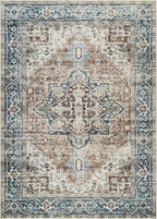 Bloom Rugs Caria Washable Non-Slip 3x5 Rug - Terracotta/Blue Traditional Area Rug for Living Room, Bedroom, Dining Room, and Kitchen - Exact Size: 3' x 5' - color: Terracotta / Blue, size: 3' x 5' (Rectangular)
