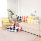 CARRIE HOME Yellow Plaid Summer Outdoor Lumbar Pillow Covers 12x20 Set of 2, Bright Lemon Yellow Buffalo Check Plaid Lumbar Pillows, Porch Decorative Pillows for Patio Furniture (No Pillow Insert)
