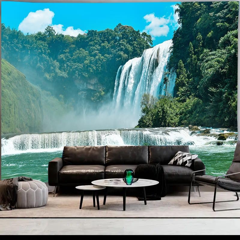 FENDROM Green Tree Forest Tapestry Waterfall Wall Hanging Nature Landscape Scenic Stone River Tapestries for Living Room Bedroom Dorm Home Decor - color: Y02, size: 90"L x 71"W