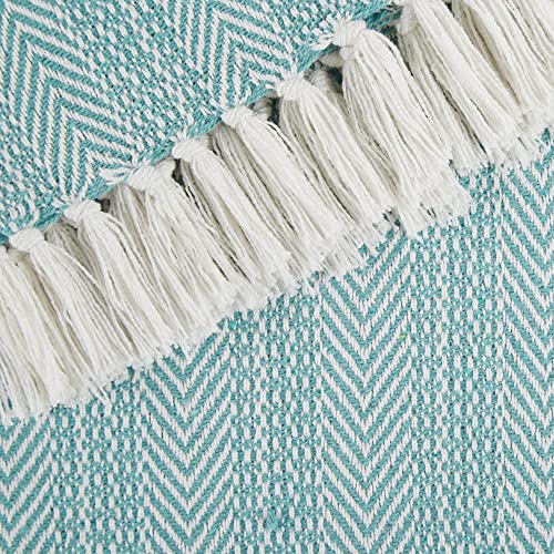 DII Herringbone Striped Collection Cotton Throw Blanket, 50x60, Aqua (Pack of 12) - color: Aqua, size: 50x60" (Pack of 12)
