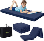 MeMoreCool Foldable Floor Mattress for Kids, Trifold Nap Mat for Toddlers, Portable Daycare Sleeping Futon or Floor Bed, Navy, 57x22 Inch