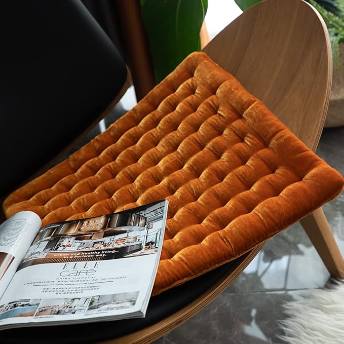 vctops Luxury Velvet Square Chair Pad Thin Soft and Comfy Chair Cushion Tufted Indoor Seat Cushion Pillow Tatami (Orange,17"x17")