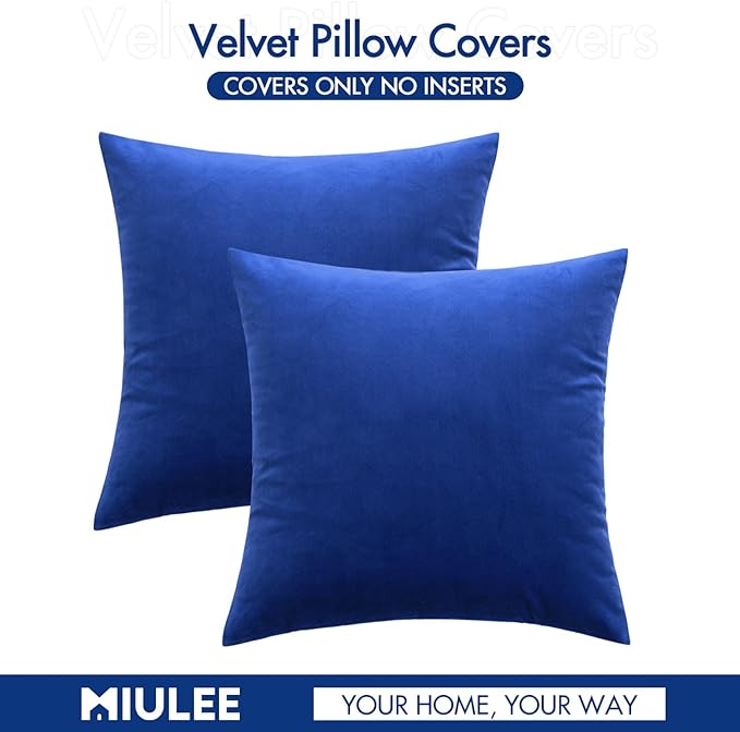 MIULEE Velvet Throw Pillow Covers 20x20 Inch, Pack of 2 - Royal Blue, Soft Solid Decorative Pillow Covers Cushion Cases Modern Luxury Home Decor for Couch Sofa Bedroom Livingroom