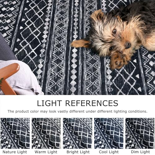 KUTA Moroccan Boho Entryway Rug, 2x3 Black Entrance Small Area Rug Non-Slip Washable, Ultra Soft Vintage Geometric Low-Pile Indoor Door Mat Floor Carpet for Kitchen - color: Black Navy Blue/White, size: 2' x 3' (Rectangular)