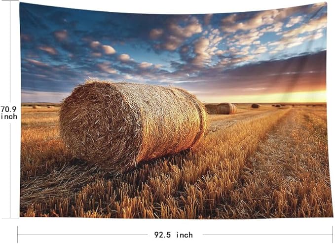 EMMTEEY Fall Tapestry Farmhouse Field Straw Nature Tapestry 92.5X70.9 Huge Wall Art for Bedroom Living Room Fall Backdrop