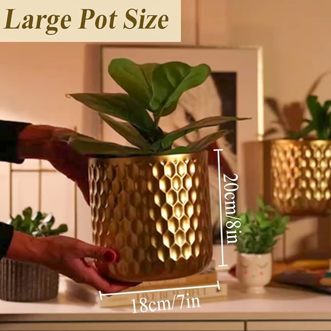 TRIROCKS Set of 2 Planters with Stand Indoor Otdoor Metal Plant Stand 8 * 18 &7 * 12 "Modern Planters Flower Pots for Living Room Corner Kitchen Office Garden Balcony Patio Decor(Gold)