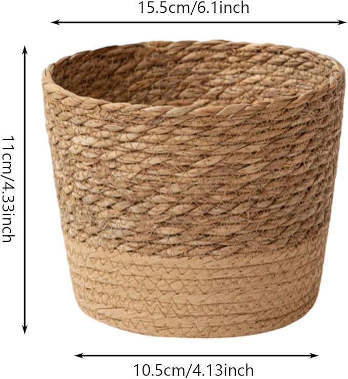Seagrass Planter Basket, Plant Pot Succulent Organizer, Indoor Boho Woven Storage Basket with Drainage Holes for Indoor Plants, Outdoor Garden, Balcony, Patio (Khaki S)