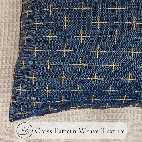 JoraLion Decorative 14x36 Lumbar Pillow Cover, Dark Blue Cross Pattern Woven Textured Cushion Case Polyester Cozy Modern Farmhouse Vintage Pillowcase for Couch Sofa Bed Living Room, ONLY 1 Cover - color: Dark Blue