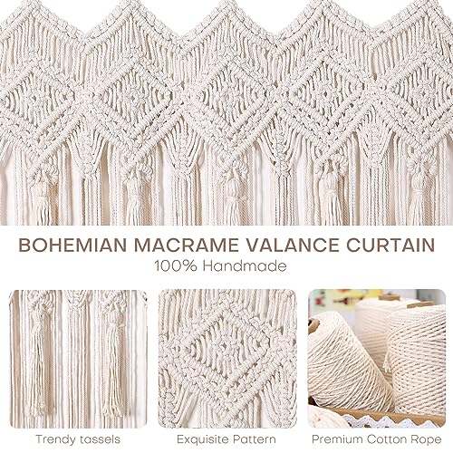 Osunnus Macrame Wall Hanging Macrame Valance Curtain for Window Doorway 40" x 30" Boho Macrame Wall Tapestry Decor with Tassel, 2 Panels