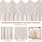 Osunnus Macrame Wall Hanging Macrame Valance Curtain for Window Doorway 40" x 30" Boho Macrame Wall Tapestry Decor with Tassel, 2 Panels