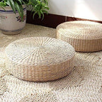 Japanese Style Handcrafted Eco-Friendly Padded Knitted Straw Flat Seat Cushion,Hand Woven Tatami Floor Cushion Corn Maize Husk (Dia40cm/15.8" x 10cm/4")
