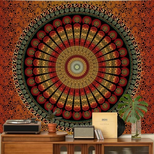 Apdidl Boho Mandala Tapestry for Bedroom, Large Hippie Bohemian Indian Ceiling Wall Tapesries, Floral Peacock Mandala Orange Wall hanging Blanket Aesthetic for Living Room Dorm Beach Decor (51" X 60") - color: A-Mandala Orange Tapestry, size: 60"L x 51"W