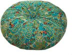 Round Bohemian Floor Pillow, Meditation Floor Seat Cushion, Large Soft Cotton Linen Pillows for Yoga Living Room Balcony Outdoor Tatami, 22x22 Inches (Round Blue)